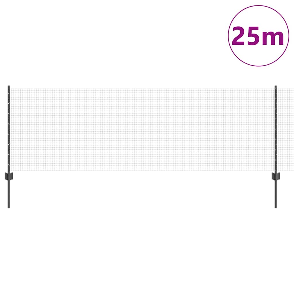 vidaXL Συρματόπλεγμα με Στυλίς 25 x 0,8 m PVC-Επικαλυμμένο Ατσάλι Γκρι
