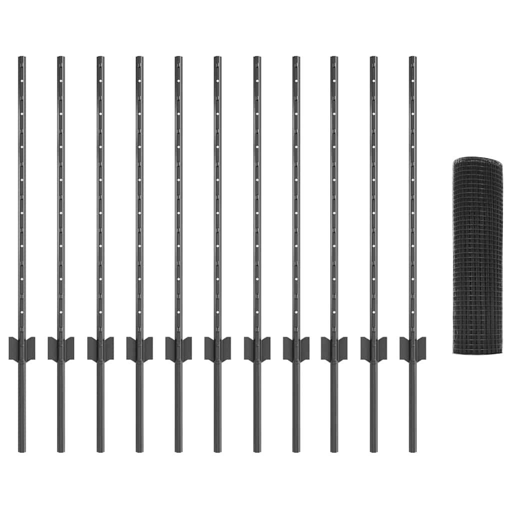 vidaXL Συρμάτινος Φράχτης με 11 Υ Πόδια Γκρι 0.8x25 μ Μέταλλο