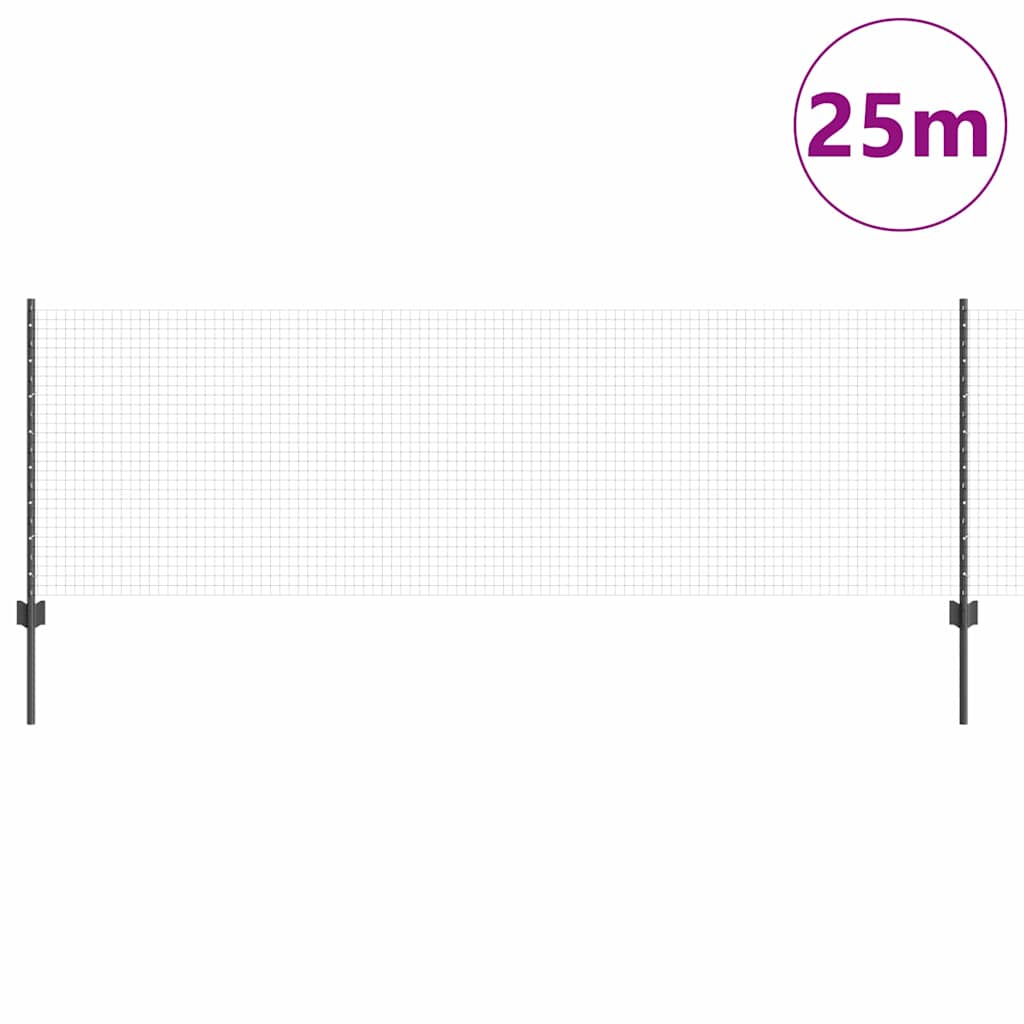 vidaXL Συρματόπλεγμα με Στυλίς 25 x 0,8 m PVC-Επικαλυμμένο Ατσάλι Γκρι