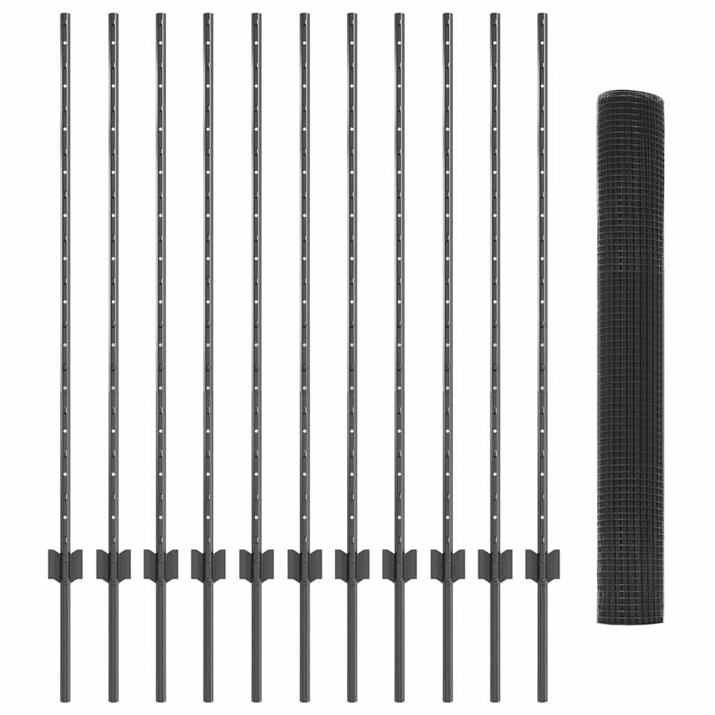 vidaXL Συρματόπλεγμα με Στυλίς 25 x 1,2 μ PVC-Επικαλυμμένο Ατσάλι Γκρι