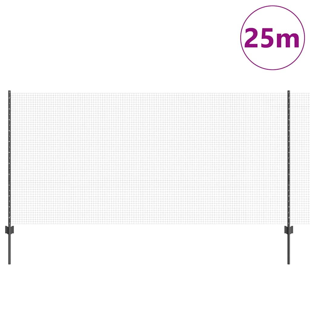 vidaXL Συρματόπλεγμα με Στυλίς 25 x 1,2 μ PVC-Επικαλυμμένο Ατσάλι Γκρι