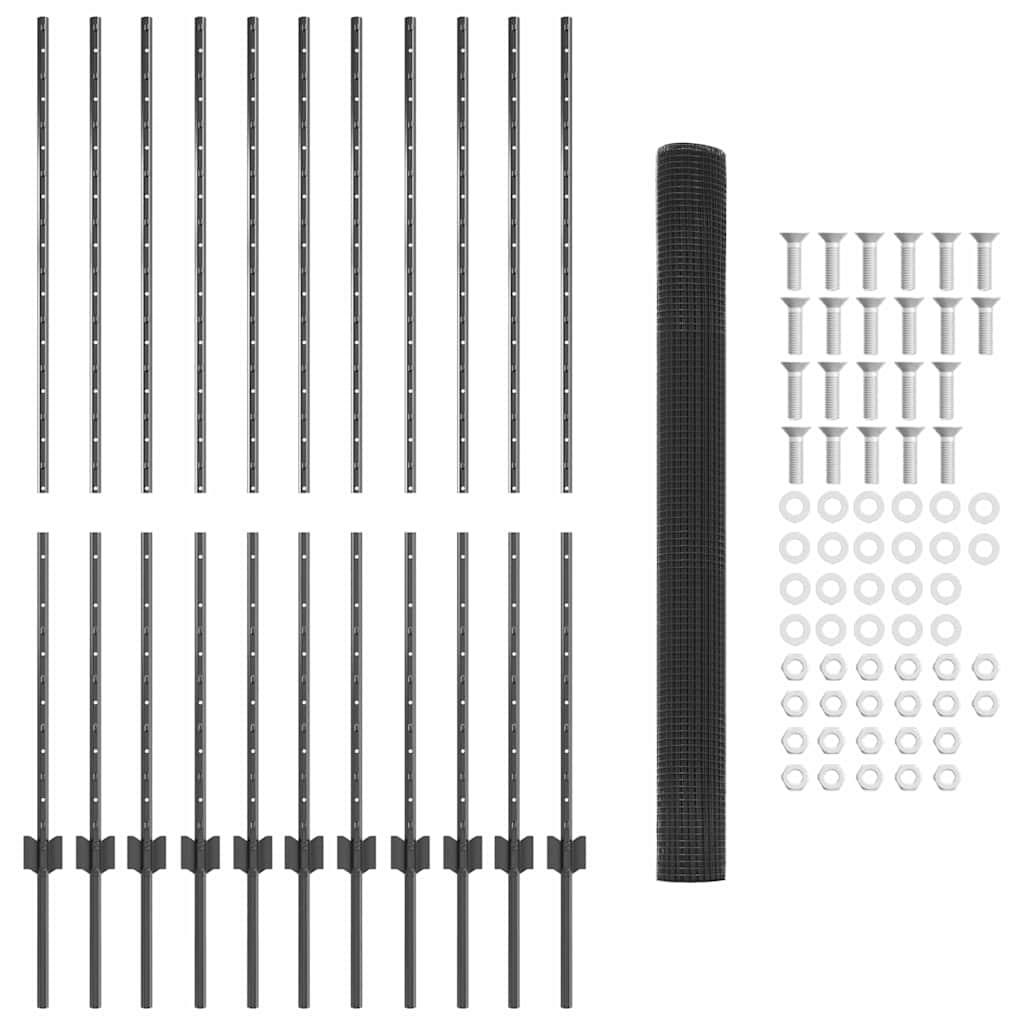 vidaXL Φράχτης Συρματόπλεγμα με 22 U Στήλες Γκρι 1.4x25 μ. Χάλυβας