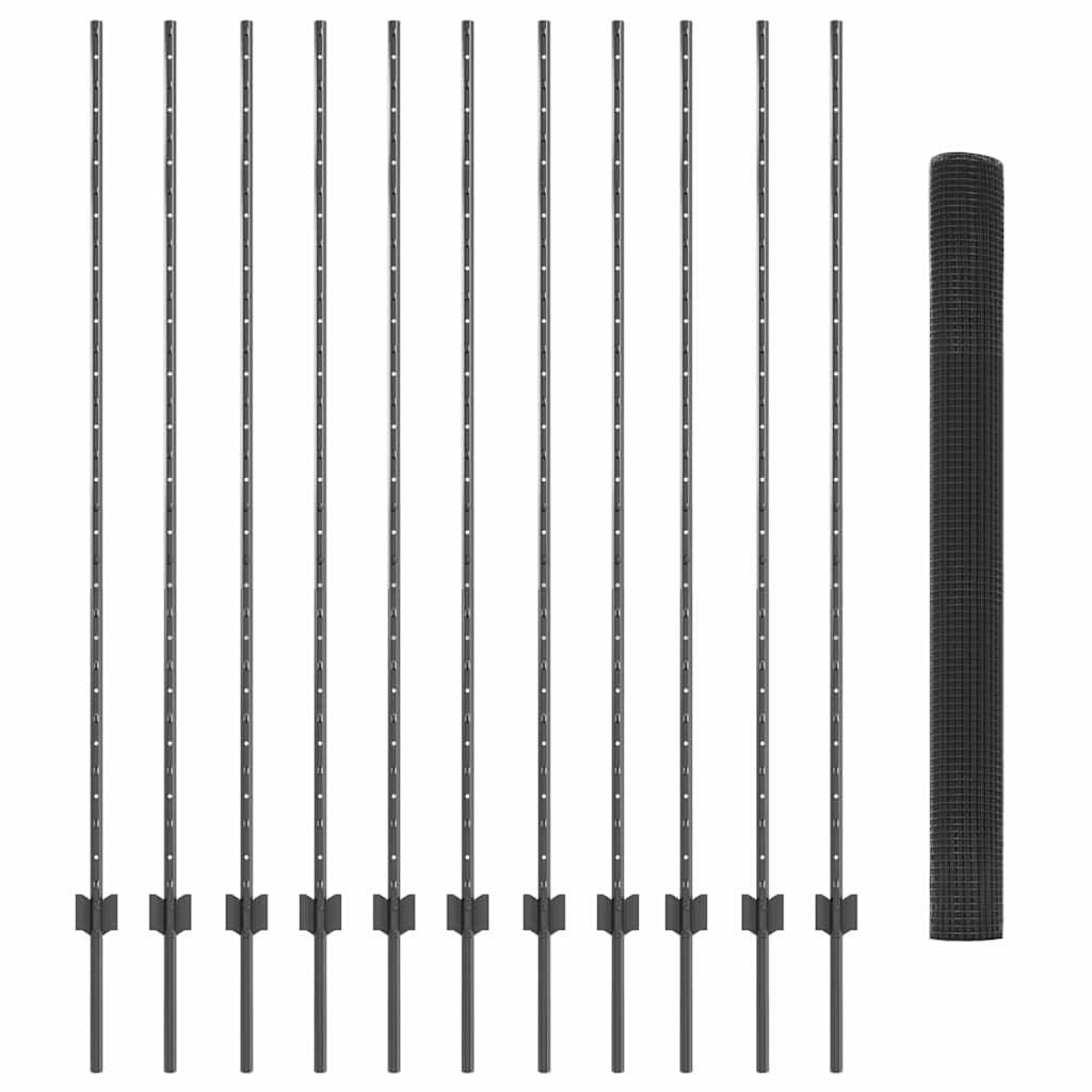 vidaXL Σετ Φράχτη από Κλωστές Κοτόπουλου Σετ 2 Γκρίζος