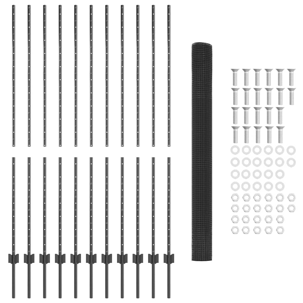 vidaXL Φράχτης Συρματόπλεγμα με 22 U Πόδια Γκρι 1.5x25 μ Χάλυβας