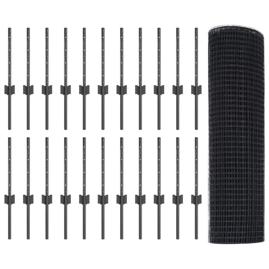 vidaXL Φράχτης συγκολλητού σιδήρου με 22 U Στυλίδια Γκρι 0.4x50 μ Σίδερος
