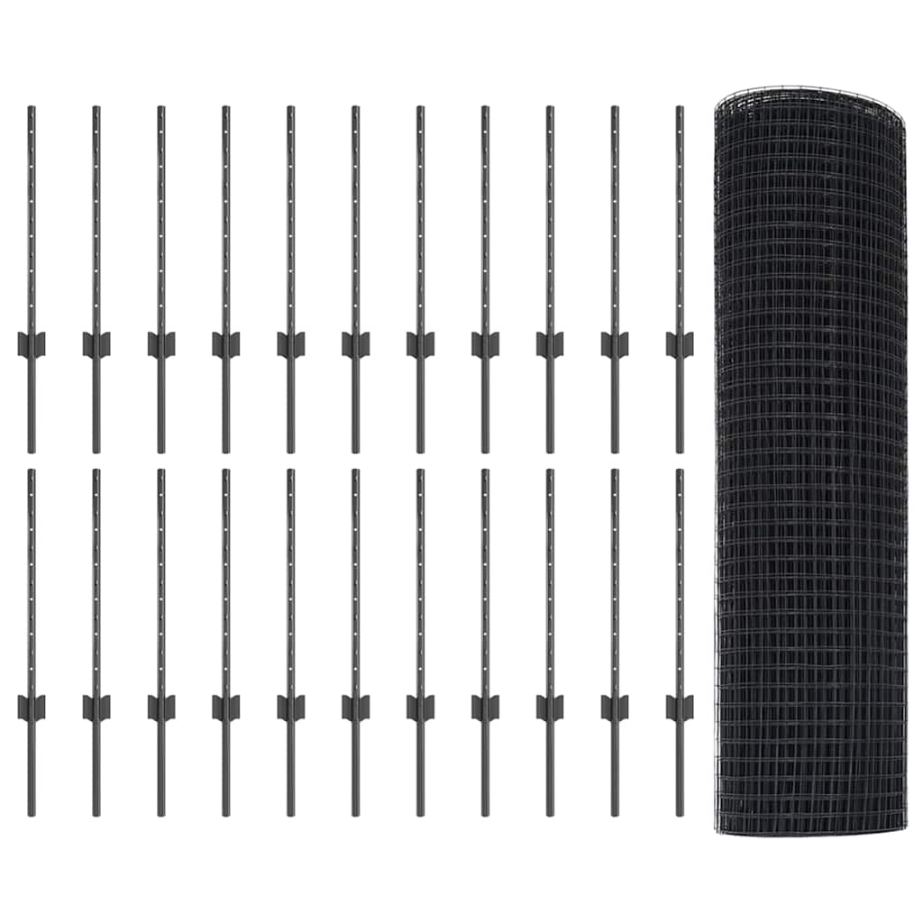 vidaXL Συρματόπλεγμα με Στυλίς 50 x 0,5 μ PVC-Επικαλυμμένο Ατσάλι Γκρι