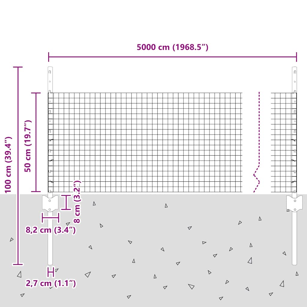 vidaXL Συρματόπλεγμα με Στυλίς 50 x 0,5 μ PVC-Επικαλυμμένο Ατσάλι Γκρι