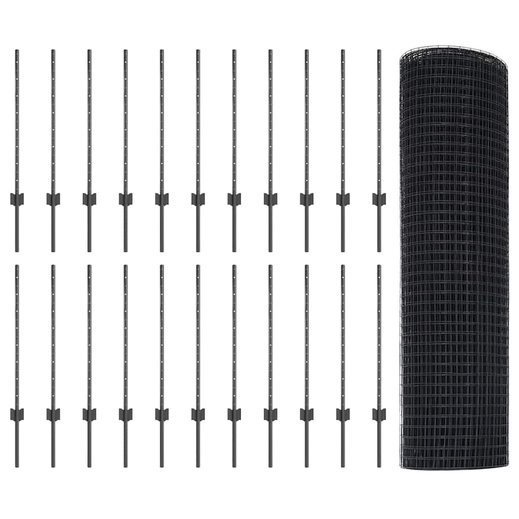 vidaXL Φράκτης Συρματοπλέγματος με 22 U Πόλους Γκρι 0.8x50 μ Χάλυβας