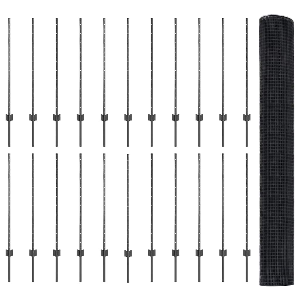 vidaXL Συρματόπλεγμα με 44 U POSTS Γκρι 1x50 μ Μέταλλο