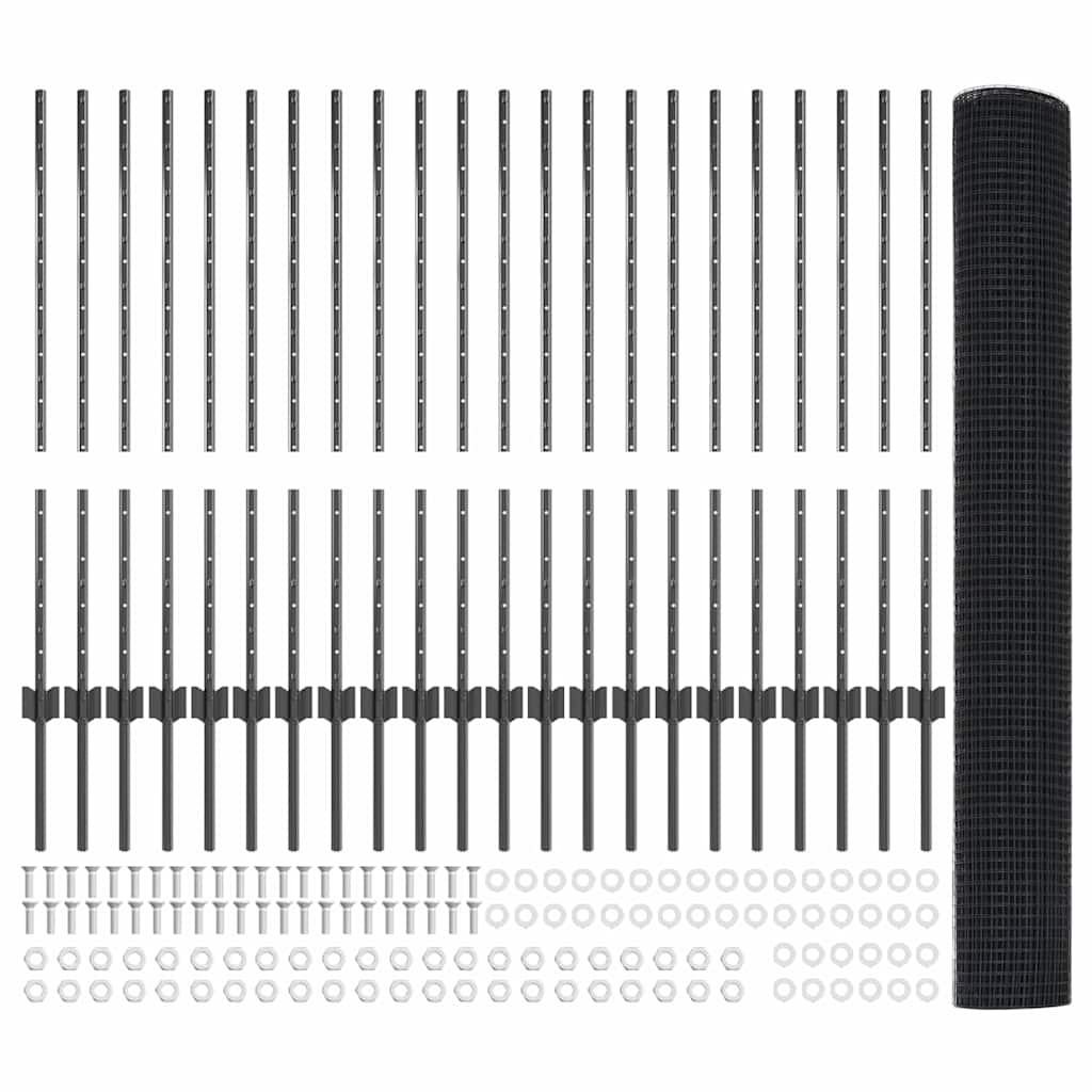 vidaXL Συρματόπλεγμα με 44 U POSTS Γκρι 1x50 μ Μέταλλο