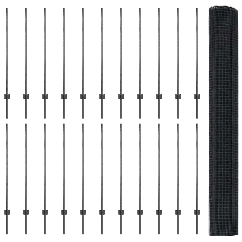 vidaXL Συρματόπλεγμα με 44 Υ Πόλους Γκρι 1.2x50 μ Ατσάλι