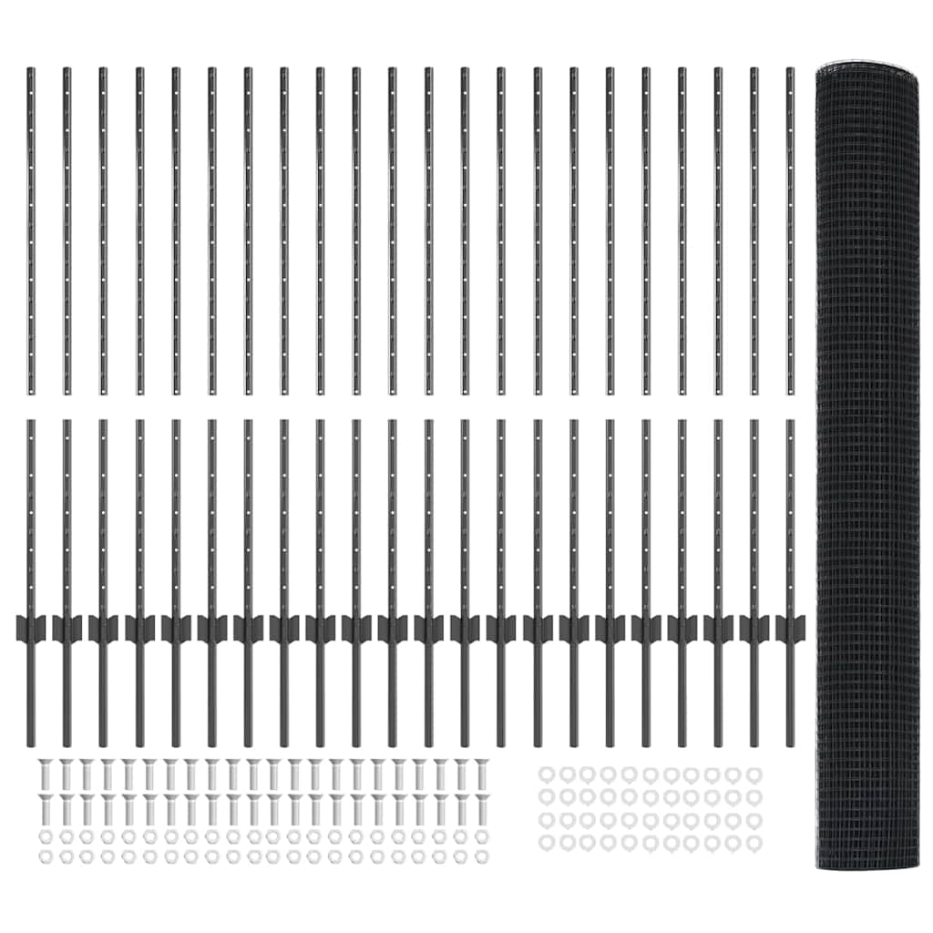 vidaXL Φράκτης Συρματόπλεγμα με 44 U Στερέωμα Γκρι 1.2 x 50 μ Ατσάλι