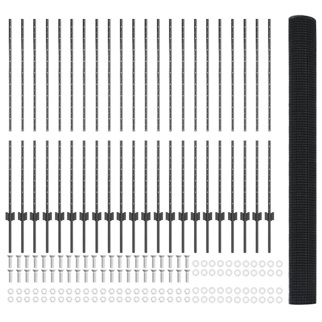 vidaXL Συρμάτινος φράκτης με 44 U Στήλες Γκρι 1.4x50 μ Μέταλλο