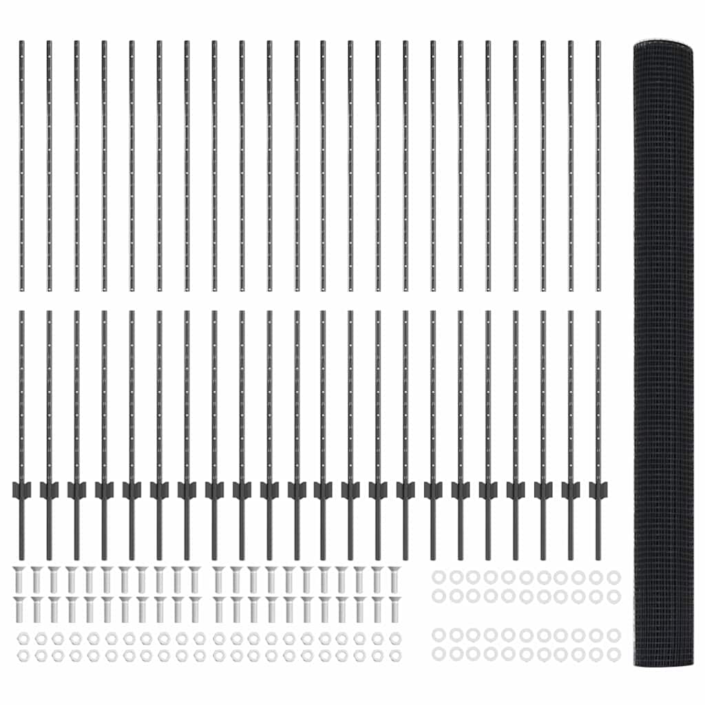 vidaXL Συγκολλητός φράκτης με 44 U Πόστες Γκρι 1.5x50 μ Ατσάλι
