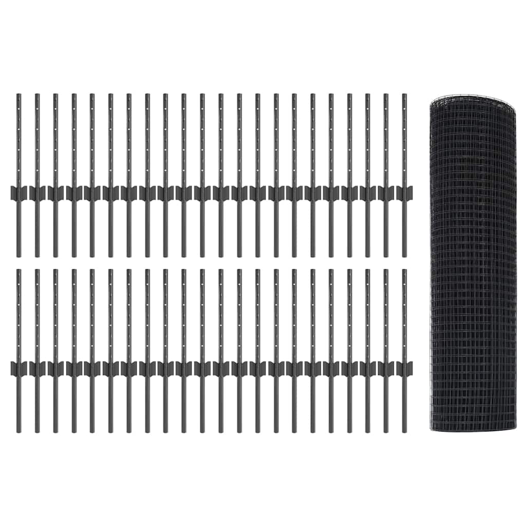 vidaXL Συρματόπλεγμα με συγκόλληση με 44 U Posts Γκρι 0.4x100 μ Χάλυβας