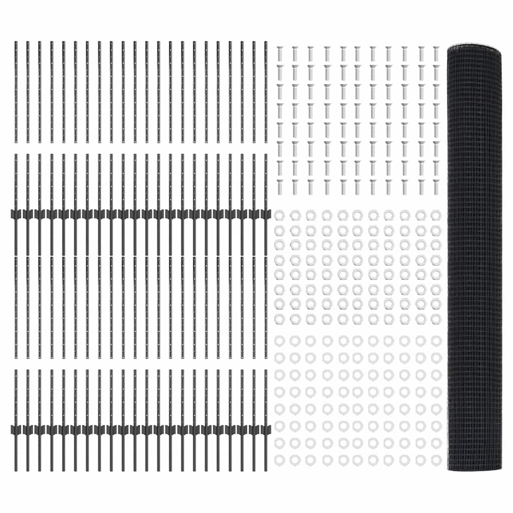 vidaXL Περίφραξη Σφυρωμένου Σύρματος με 88 Στύλους Γκρίζα 1x100 μ Ατσάλι