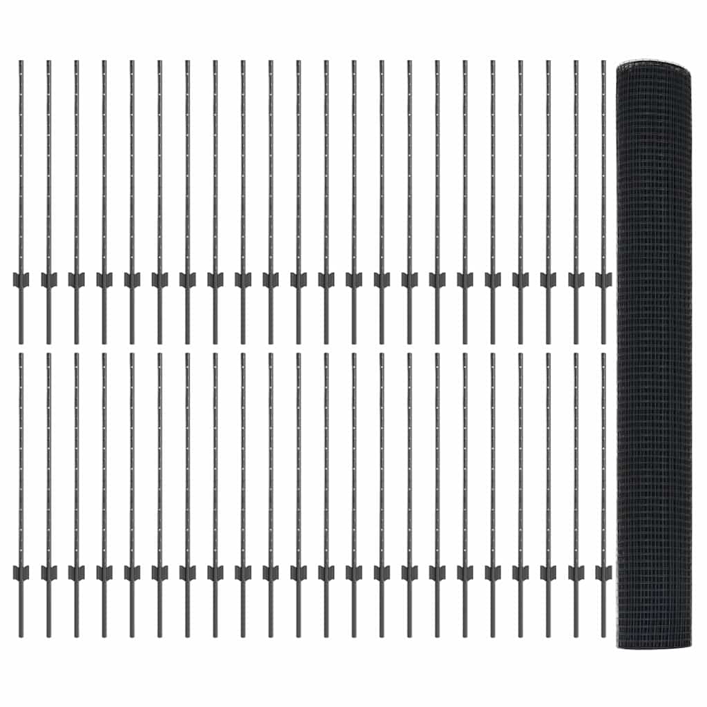 vidaXL Περίφραξη Σφυρωμένου Σύρματος με 88 Στύλους Γκρίζα 1x100 μ Ατσάλι