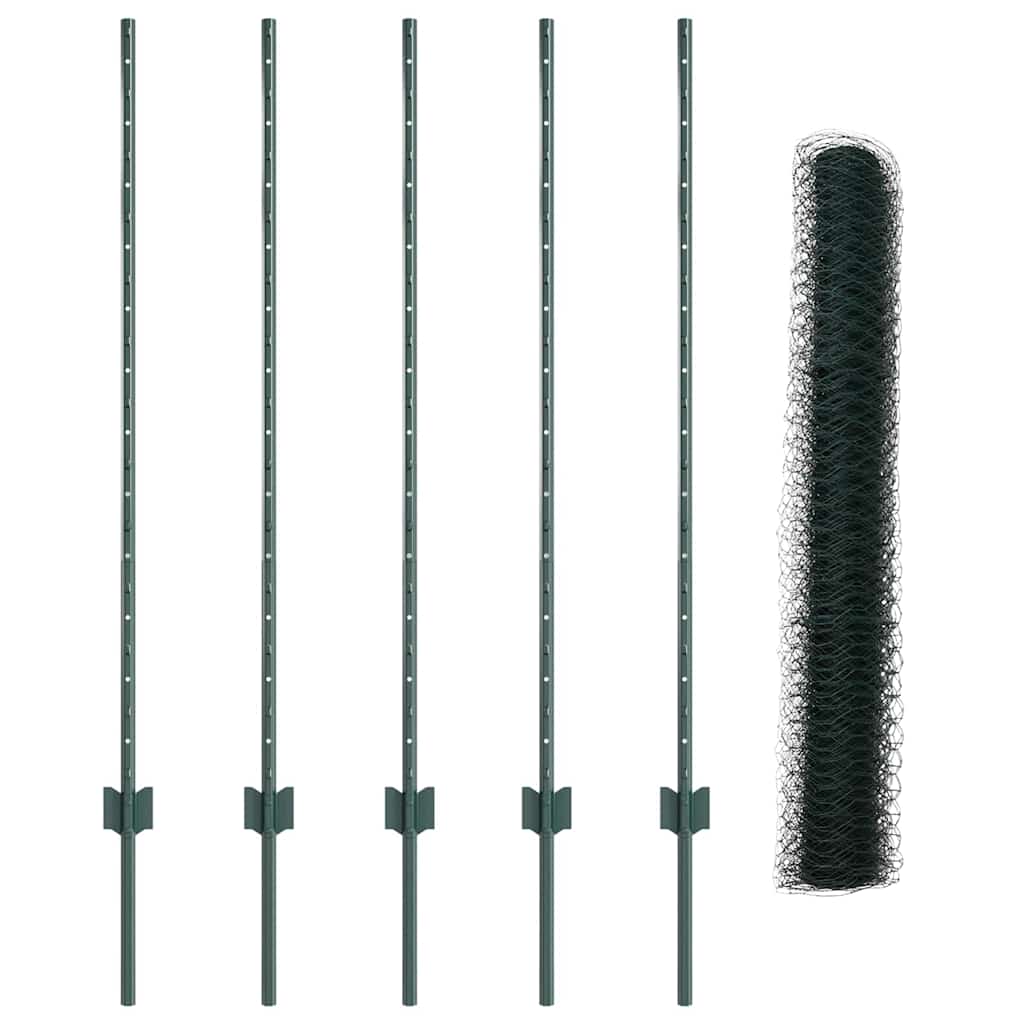 5 τεμάχια αντηρίδων φράχτη vidaXL U-Channel πράσινο 120 εκ χάλυβας