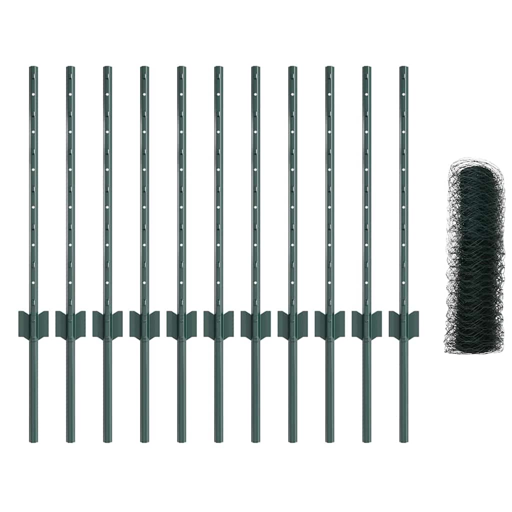 vidaXL Σετ Εξαγωνικού Φράχτη Σετ 2 Πράσινο Ατσάλι με Σκόνη Βαφής Μεγάλο