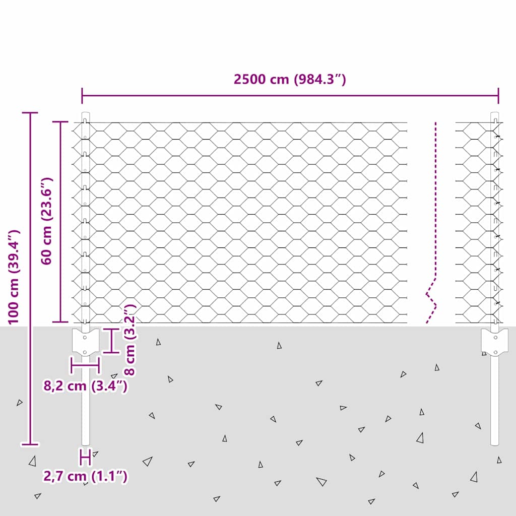 vidaXL Εξαγωνική Φράχτη με Στύλο 25 x 0,6 μ PVC-Επικαλυμμένο Ατσάλι