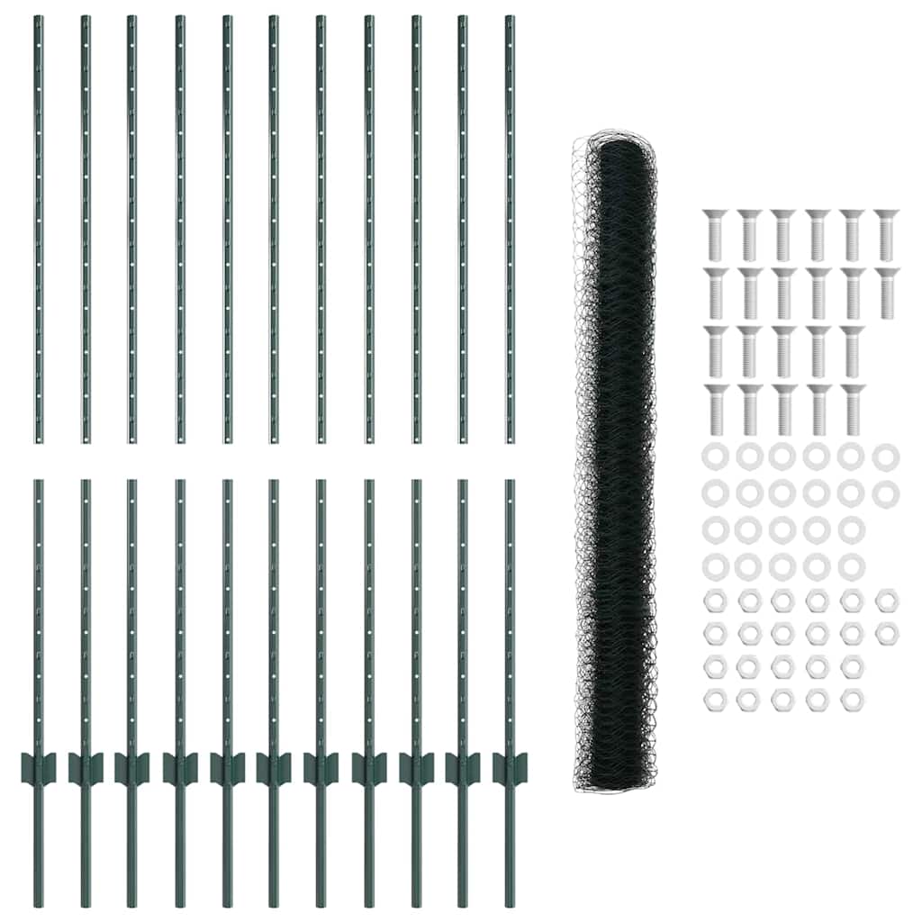 Πόστες Φράκτη vidaXL 11 τμχ U-Channel Πράσινο 140 εκ Χάλυβας