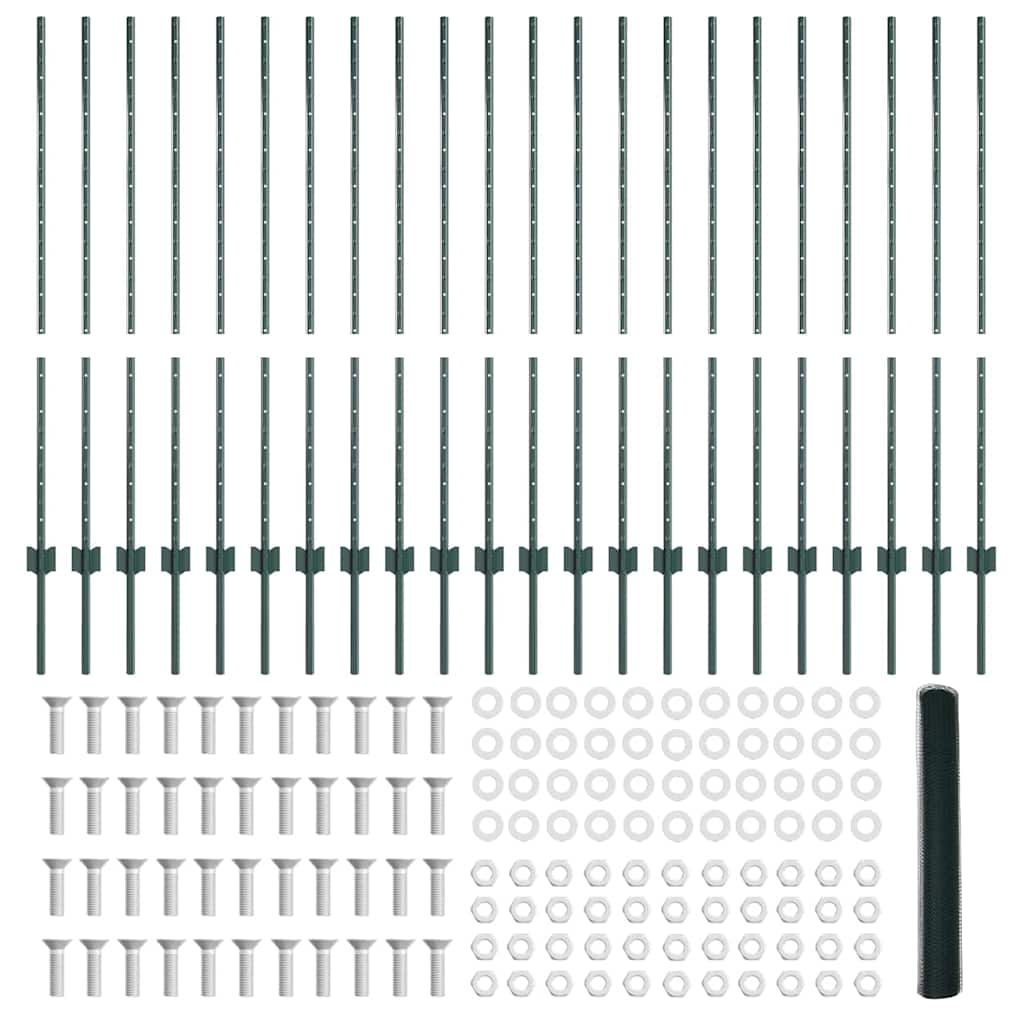 vidaXL Στήλες Φράκτη 11 τεμ U-Channel Πράσινο 120 εκ Χάλυβας