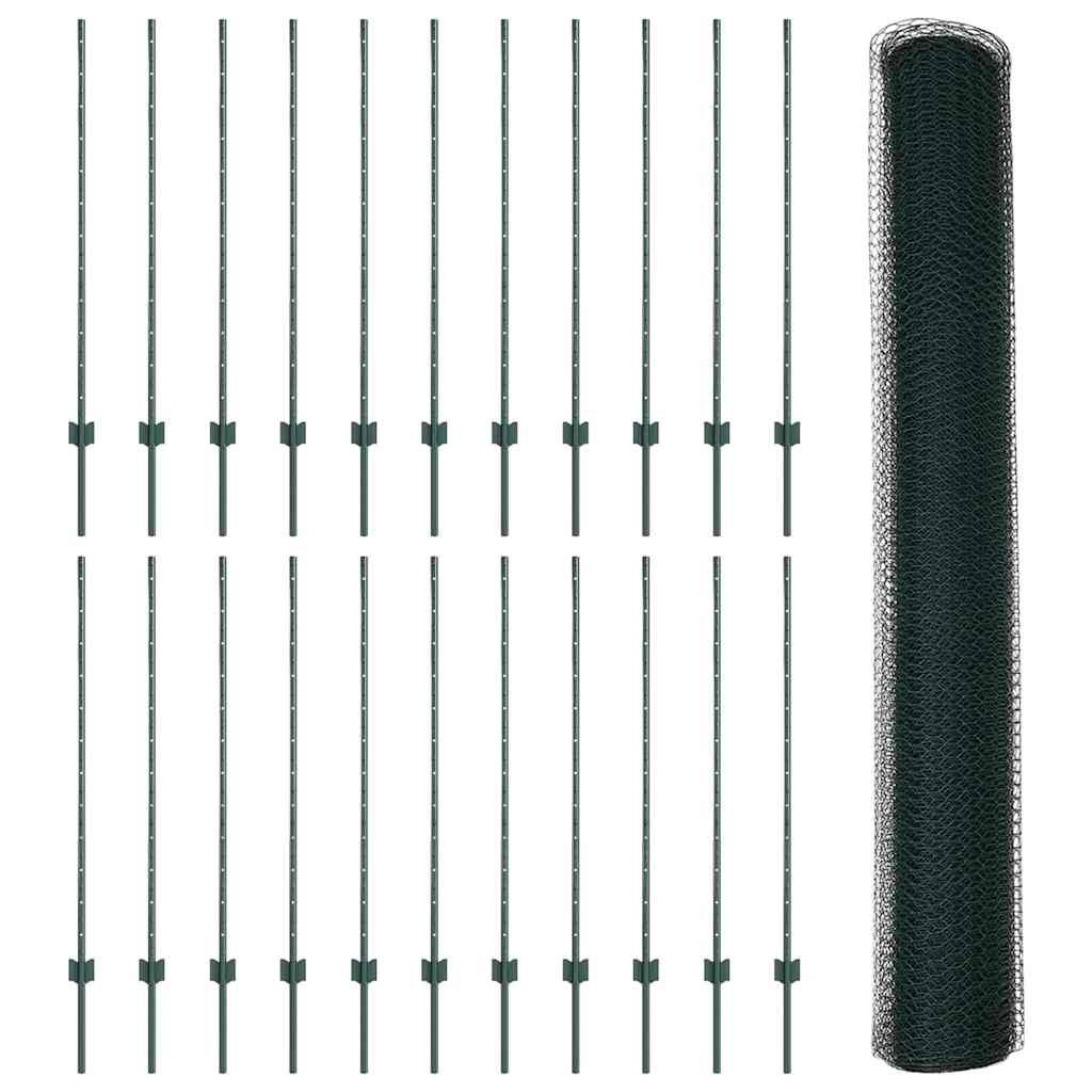 Πόλοι φράχτη vidaXL 11 τεμ U-Channel Πράσινος 120 εκ Χάλυβας