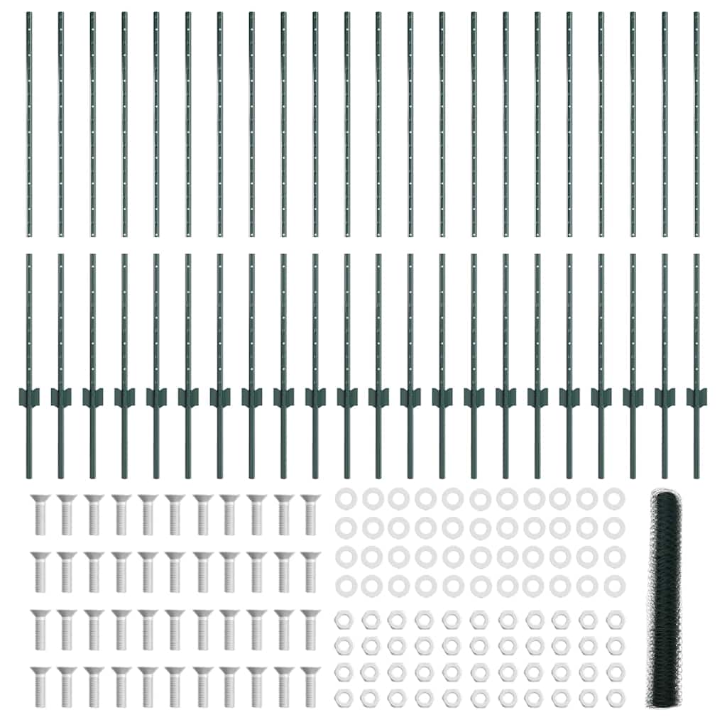 vidaXL Υποστηρίγματα Φράχτη 11 τμχ U-Channel Πράσινο 120 εκ Χάλυβας