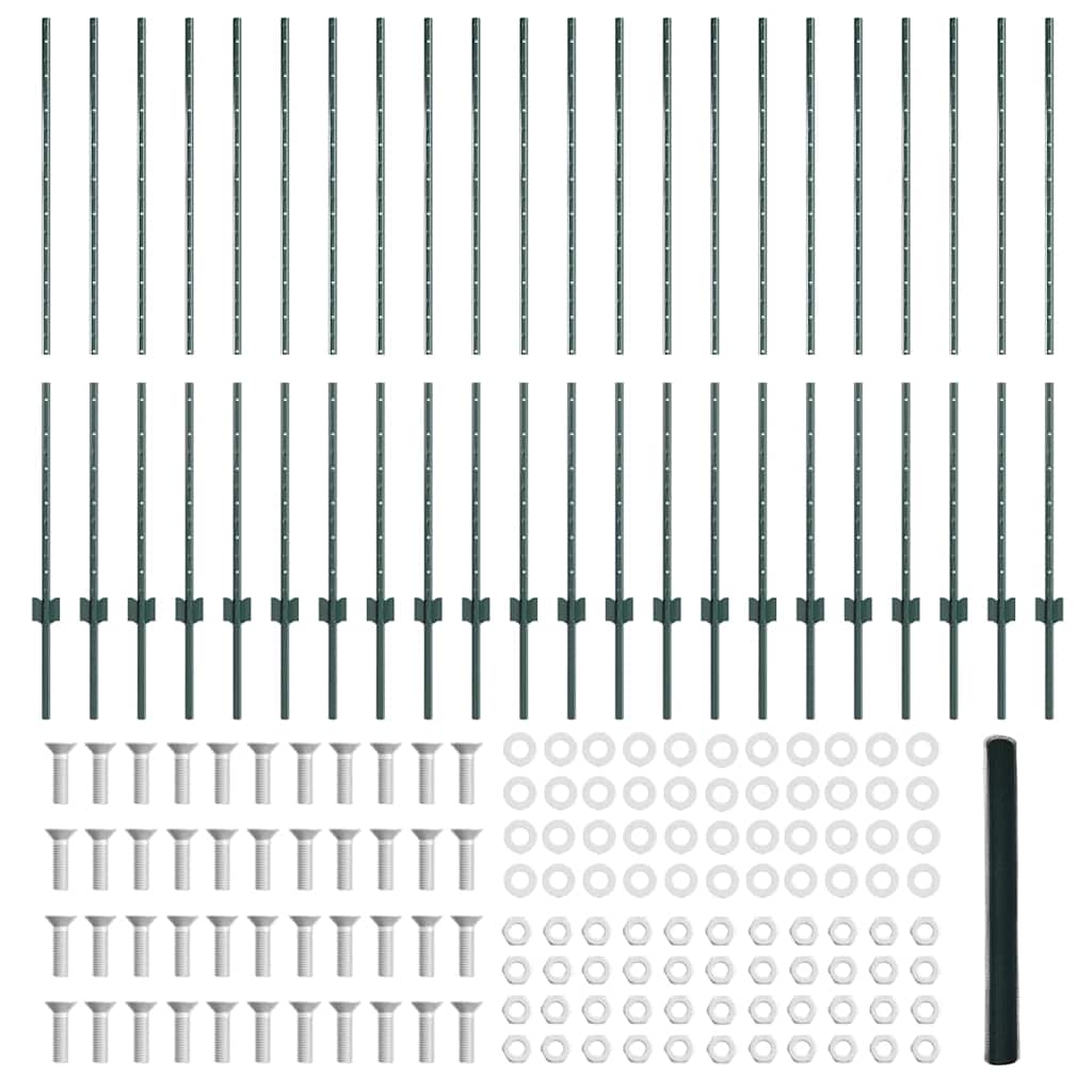 vidaXL Στήλες Φράχτη 11 τμ U-Channel Πράσινος 140 εκ Χάλυβας