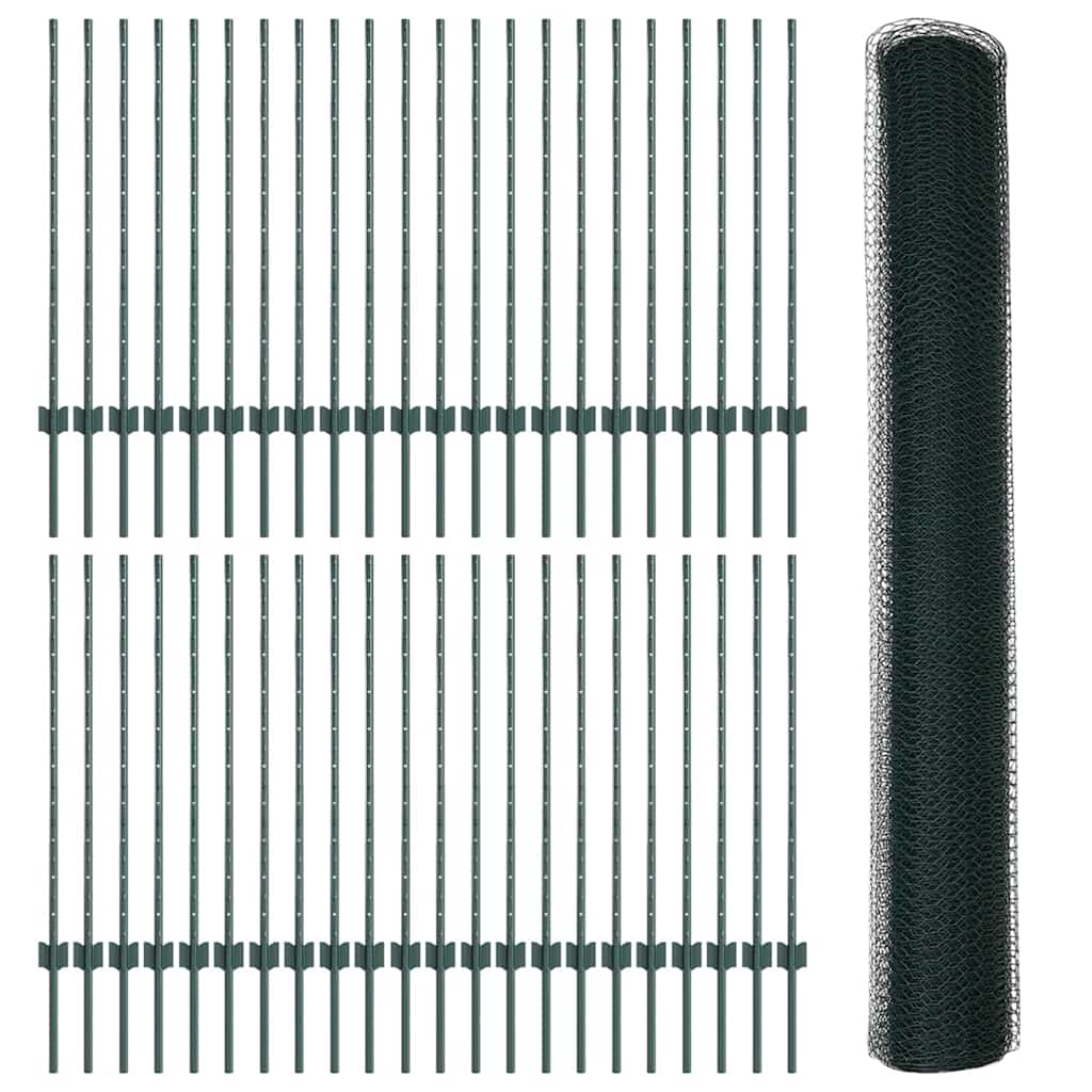 vidaXL Εξαγωνική Φράχτη με Στύλο 100 x 1 μ PVC-Επικαλυμμένο Ατσάλι