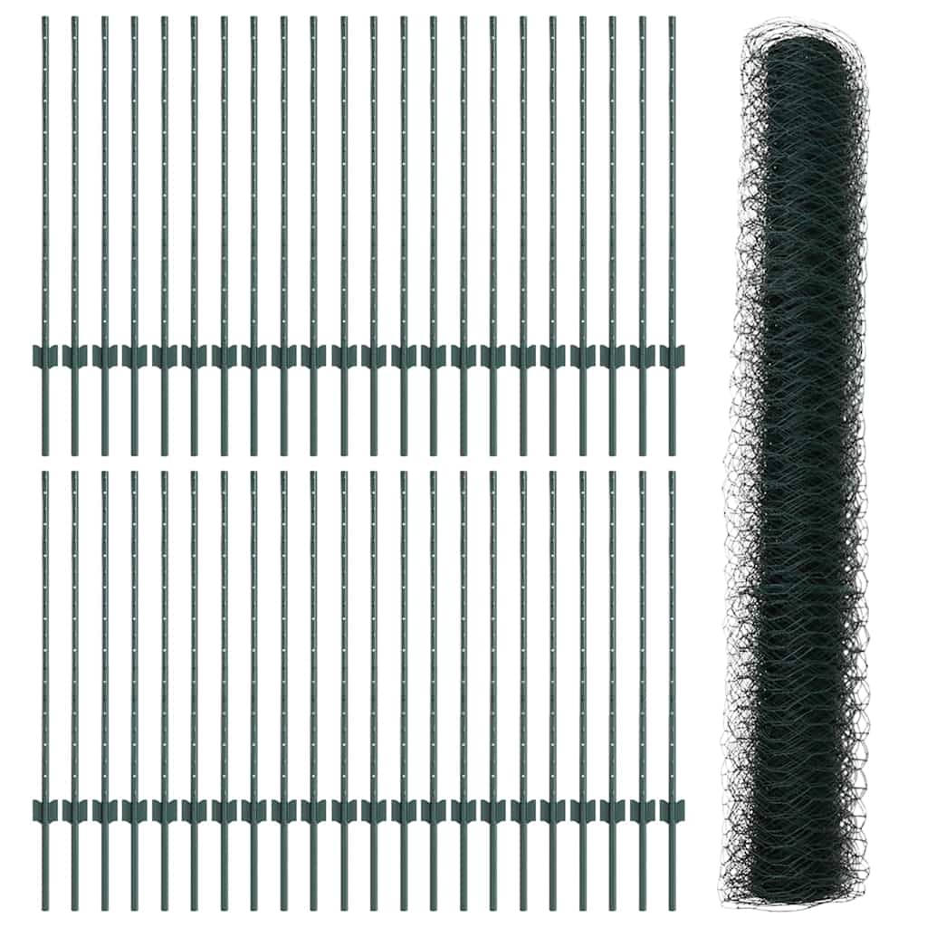 vidaXL Εξαγωνική Φράχτη με Στύλο 100 x 1 μ PVC-Επικαλυμμένο Ατσάλι