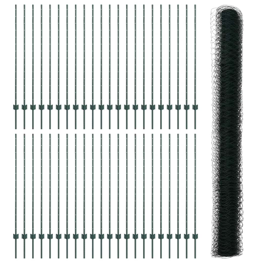 vidaXL Πόλοι Φράχτη 11 τεμ U-Channel Πράσινο 140 εκ Χάλυβας