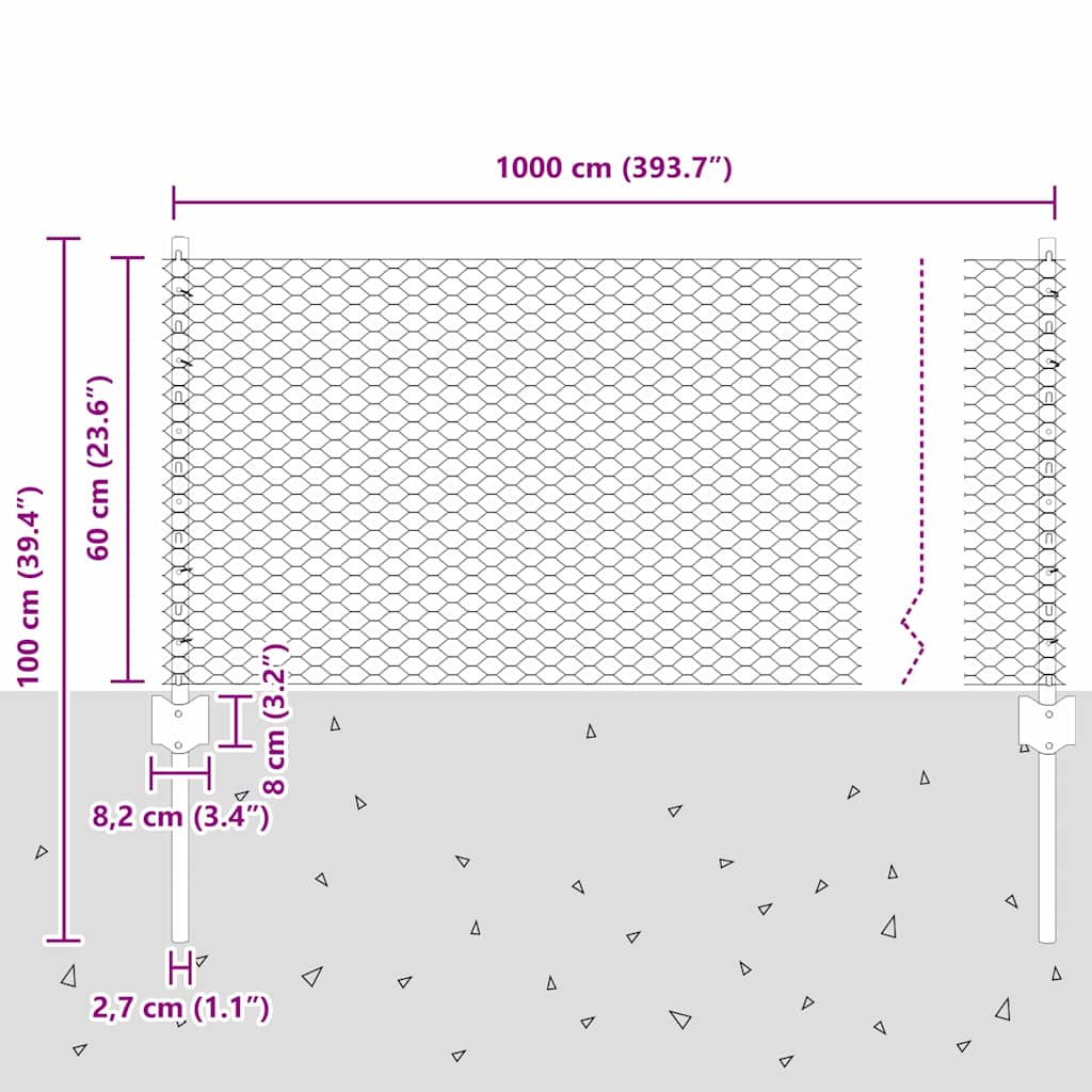 vidaXL Φράχτης με Στήλες. Γκρι 0.6 x 10 μ Ατσάλι