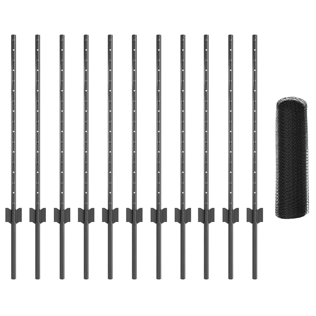 vidaXL Φράχτης με Στήλες. Γκρι 0.8 x 10 m Ατσάλι