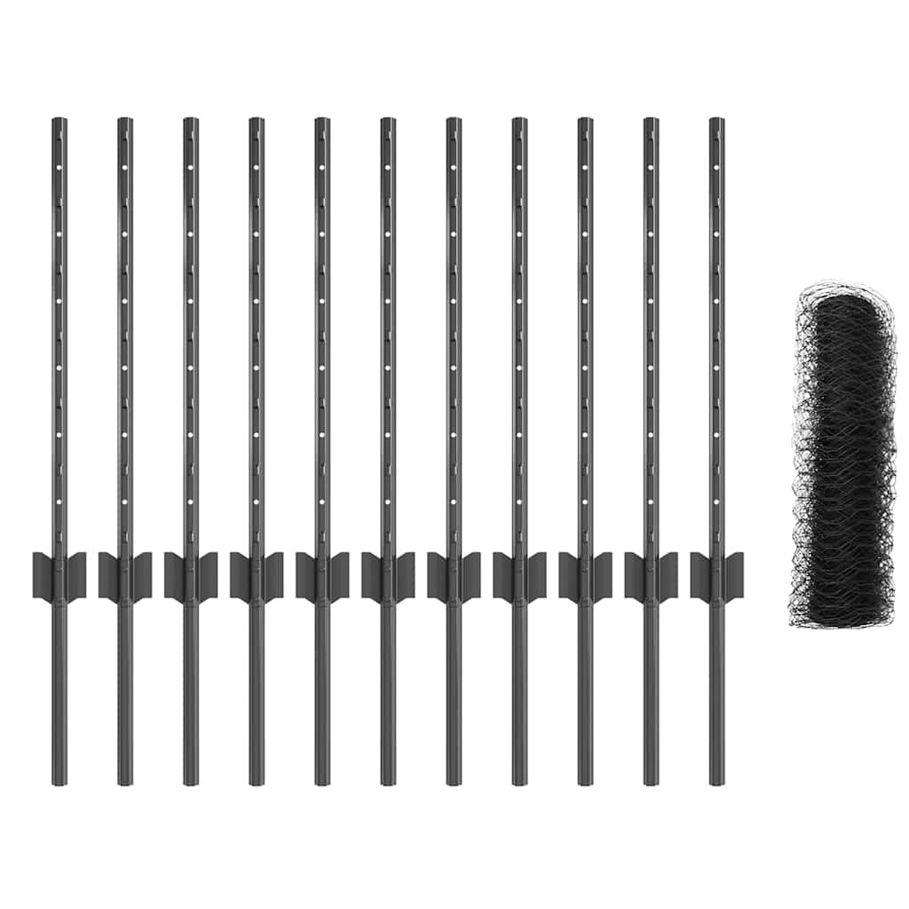 vidaXL Τείχος και Πόστ Γκρι 0,5 x 25 μ. Ατσάλι