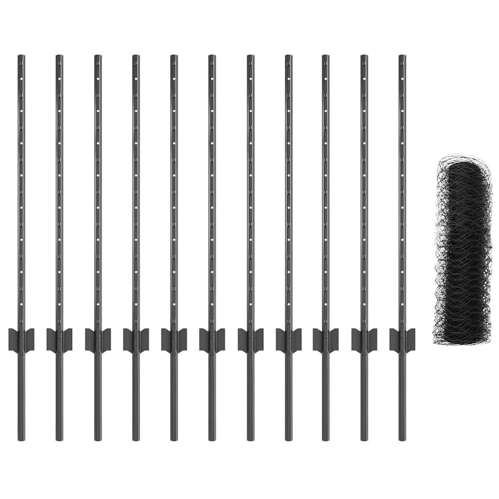 vidaXL Στήλες Φράκτη 11 τεμ U-Channel Γκρέι 80 εκ. Ατσάλι