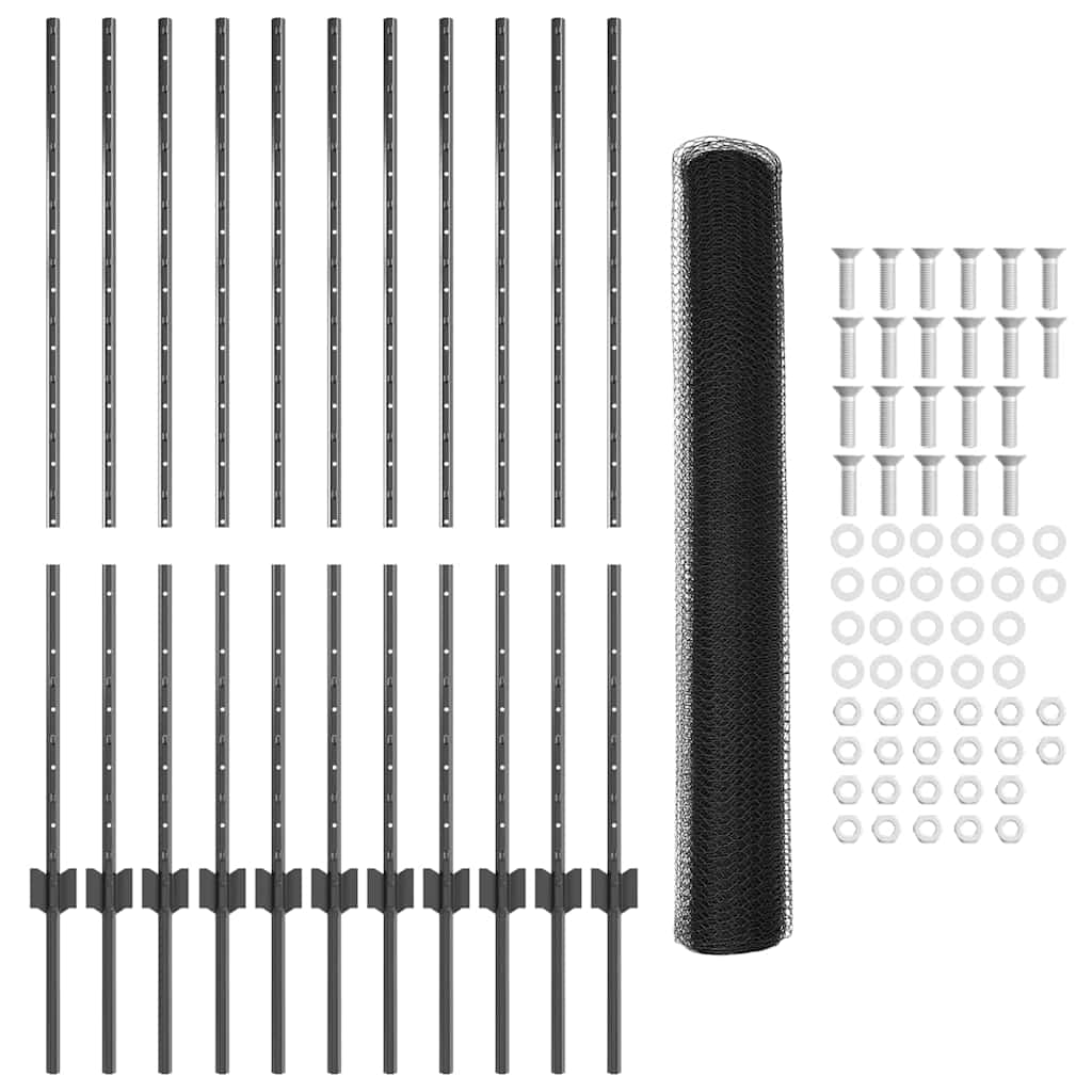 vidaXL Σετ Φράχτη Κήπου Σετ 2 Γκρι Ατσάλι με Επικάλυψη Σκόνης 25 x 1.2 μ