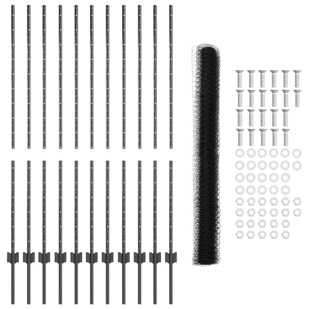 vidaXL Πόλοι φράχτη 22 τμχ U-Channel Γκρι 140 εκ Χάλυβας
