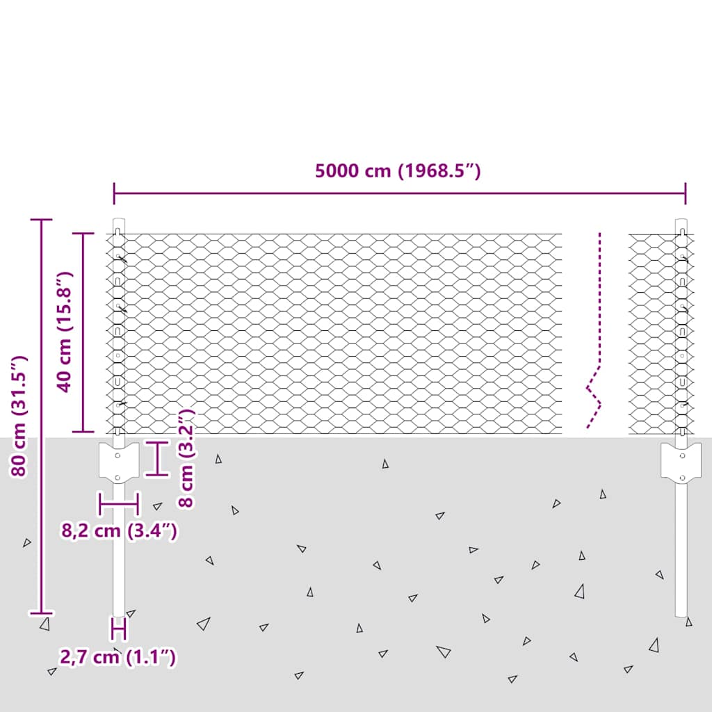 vidaXL Φράχτης με Στήλες. Γκρι 0.4 x 50 μ. Ατσάλι
