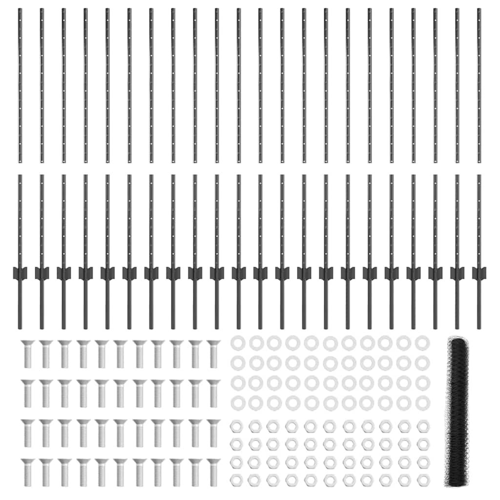 vidaXL Πόλοι φράκτη 22 τμχ U-Channel Γκρι 120 εκ. Ατσάλι