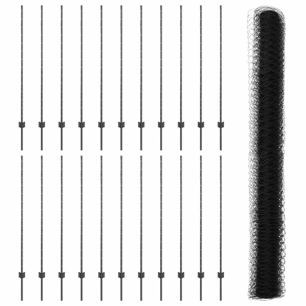 vidaXL Στηρίγματα Περίφραξης 22 τμχ U-Channel Γκρι 140 εκ Χάλυβας