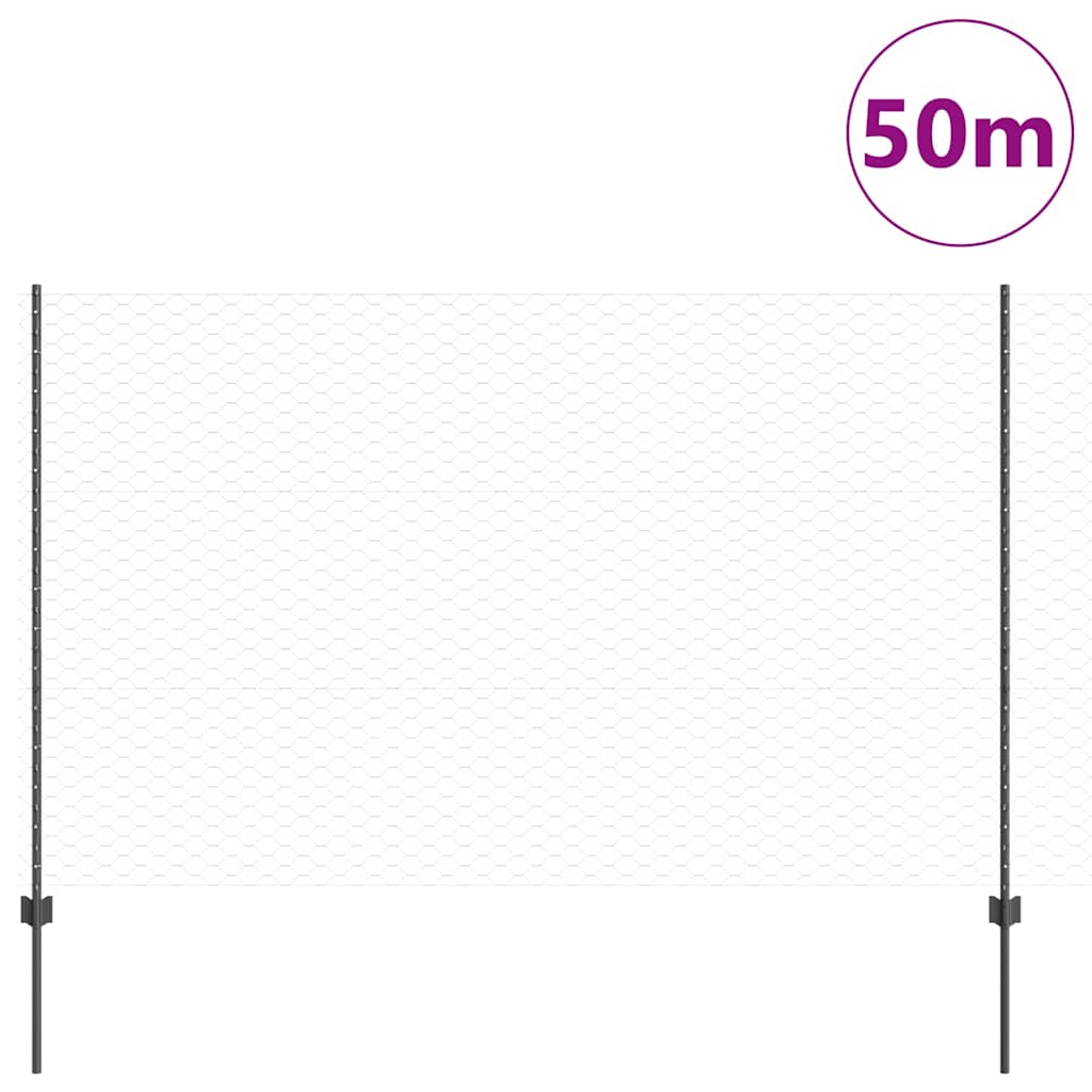 vidaXL Εξαγωνική Φράχτη με Στύλο 50 x 1,5 m PVC-Επικαλυμμένο Ατσάλι