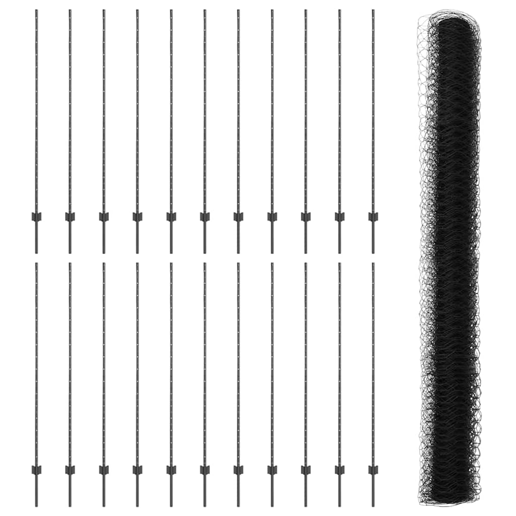 vidaXL Στυλώματα Περίφραξης 22 τεμ U-Channel 160 εκ Γκρι Χάλυβας