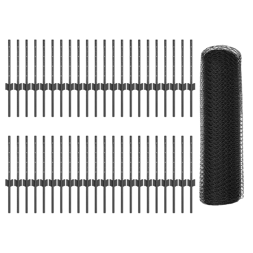 vidaXL Φράχτης με Στήλες. Γκρι 0.4 x 100 μ Ατσάλι