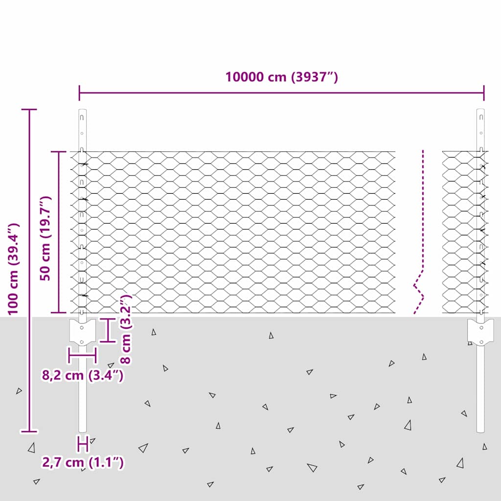vidaXL Εξαγωνική Φράχτη με Στύλο 100 x 0,5 μ PVC-Επικαλυμμένο Ατσάλι