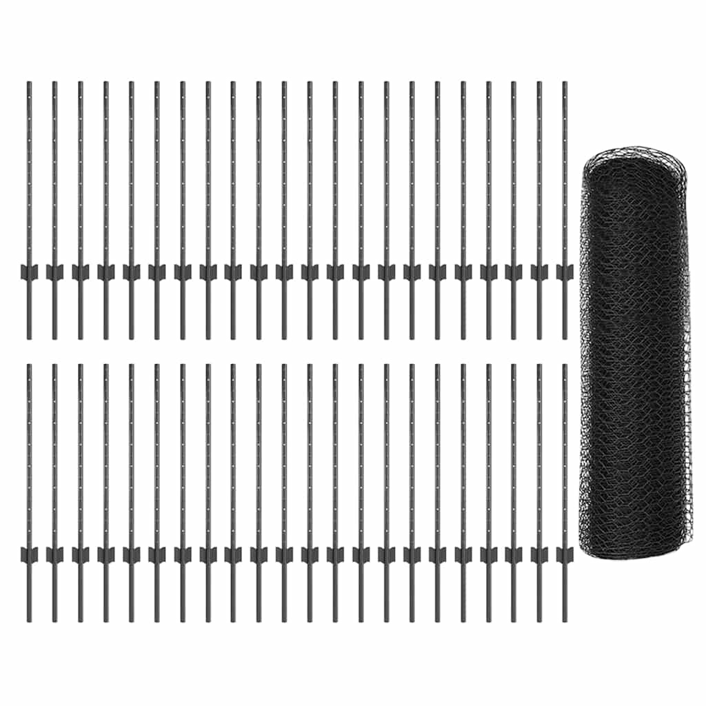 vidaXL Εξαγωνική Φράχτη με Στύλο 100 x 0,8 μ PVC-Επικαλυμμένο Ατσάλι