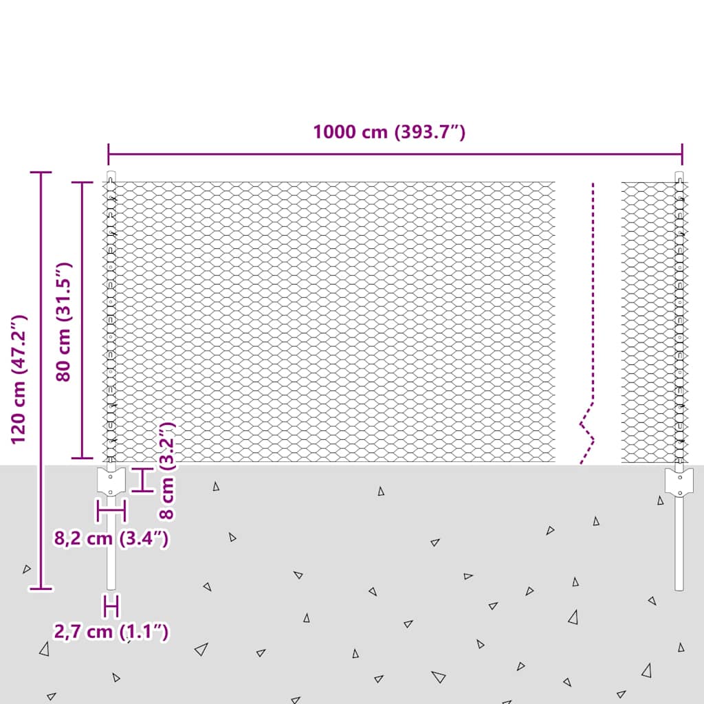vidaXL Εξαγωνική Φράχτη με Στύλο 10 x 0,8 μ Γαλβανισμένος Χάλυβας