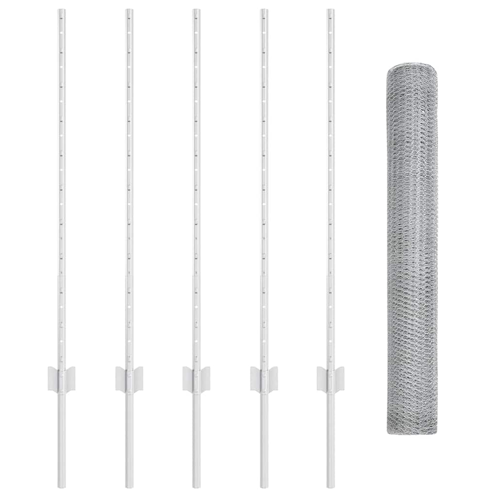 vidaXL Τείχος και Πόστ Ασημί 1 x 10 m Ατσάλι