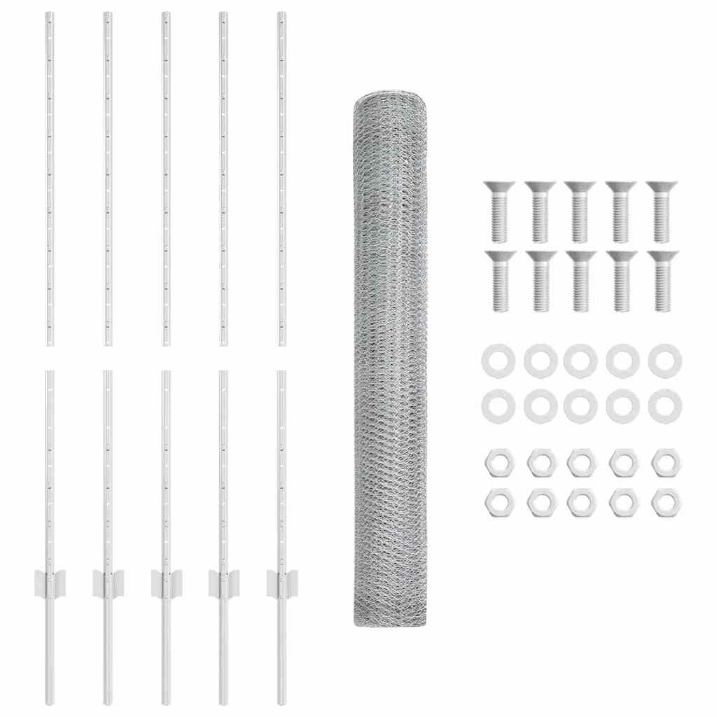 vidaXL Εξαγωνική Φράχτη με Στύλο 10 x 1,2 μ Γαλβανισμένος Χάλυβας