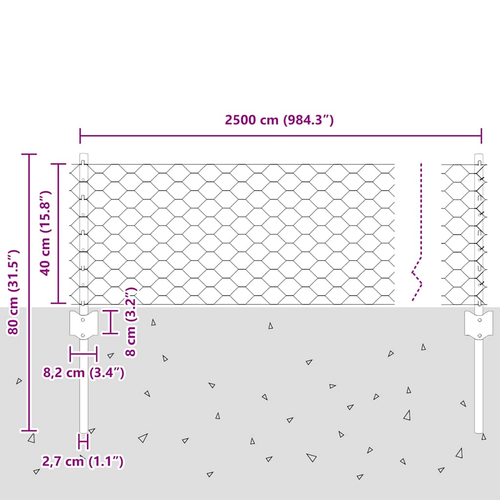 vidaXL Τείχος και Πόστ Ασημί 0,4 x 25 μ Ατσάλι